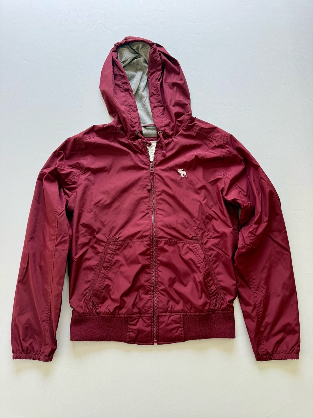 Abercrombie & Fitch Men's Burgundy Hooded Windbreaker Jacket